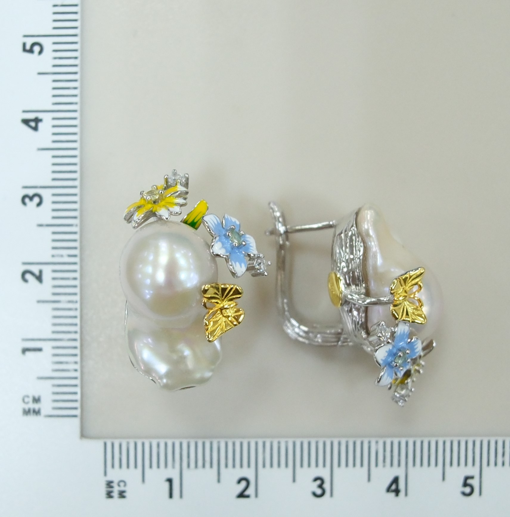 Серебряные серьги с жемчугом Барокко "Бабочки"